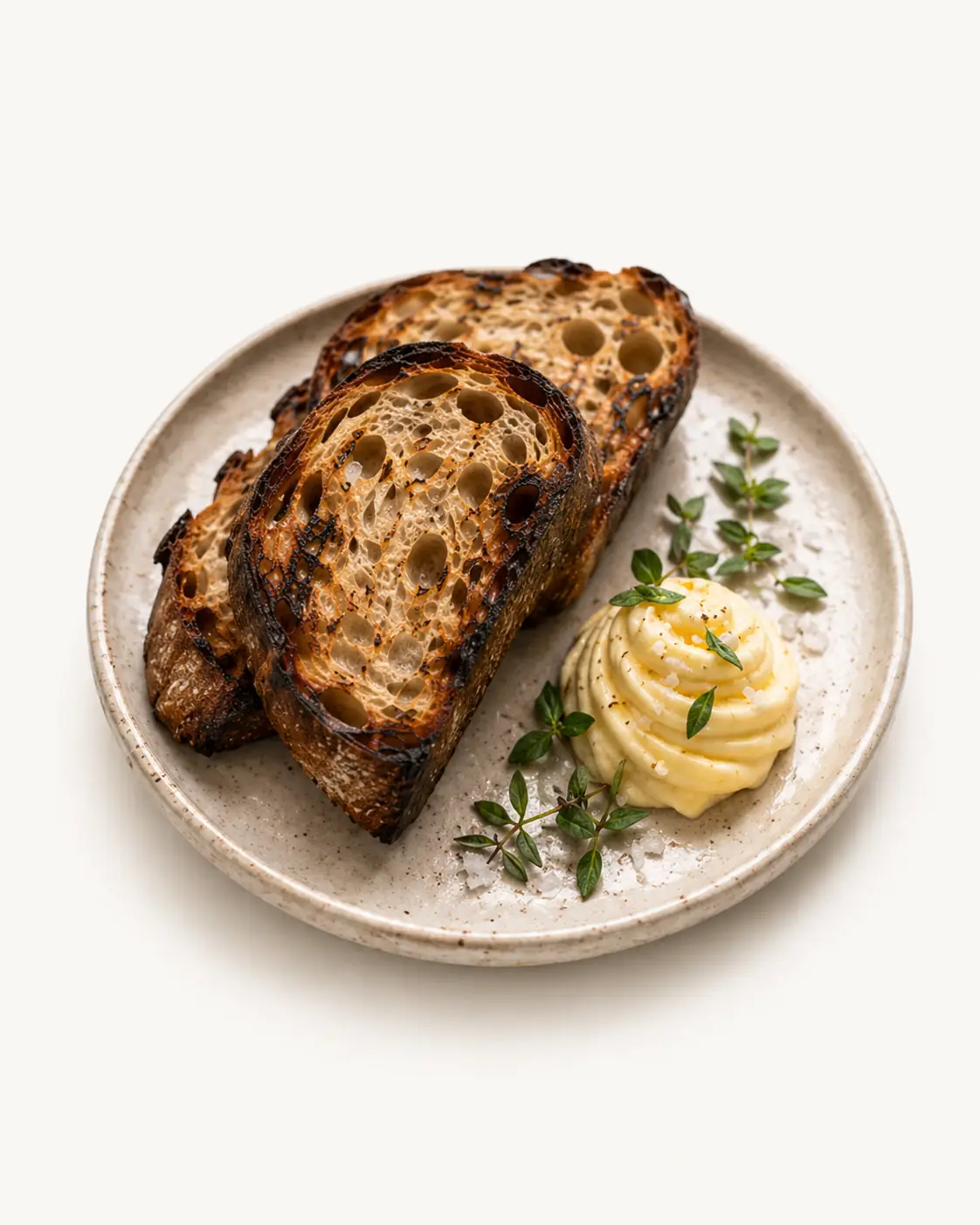 Charred sourdough with cultured butter and herbs